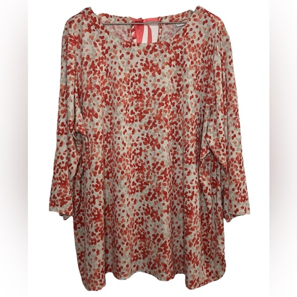 Susan Graver Liquid Knit Abstract Dot Print Tie Back 3/4 Sleeve Blouse Mature 3X - Picture 1 of 7